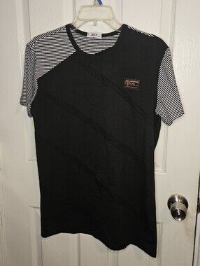 DKXK Men’s Black Crewneck Short Sleeve Shirt with Striped Sleeve Accents XL Larg